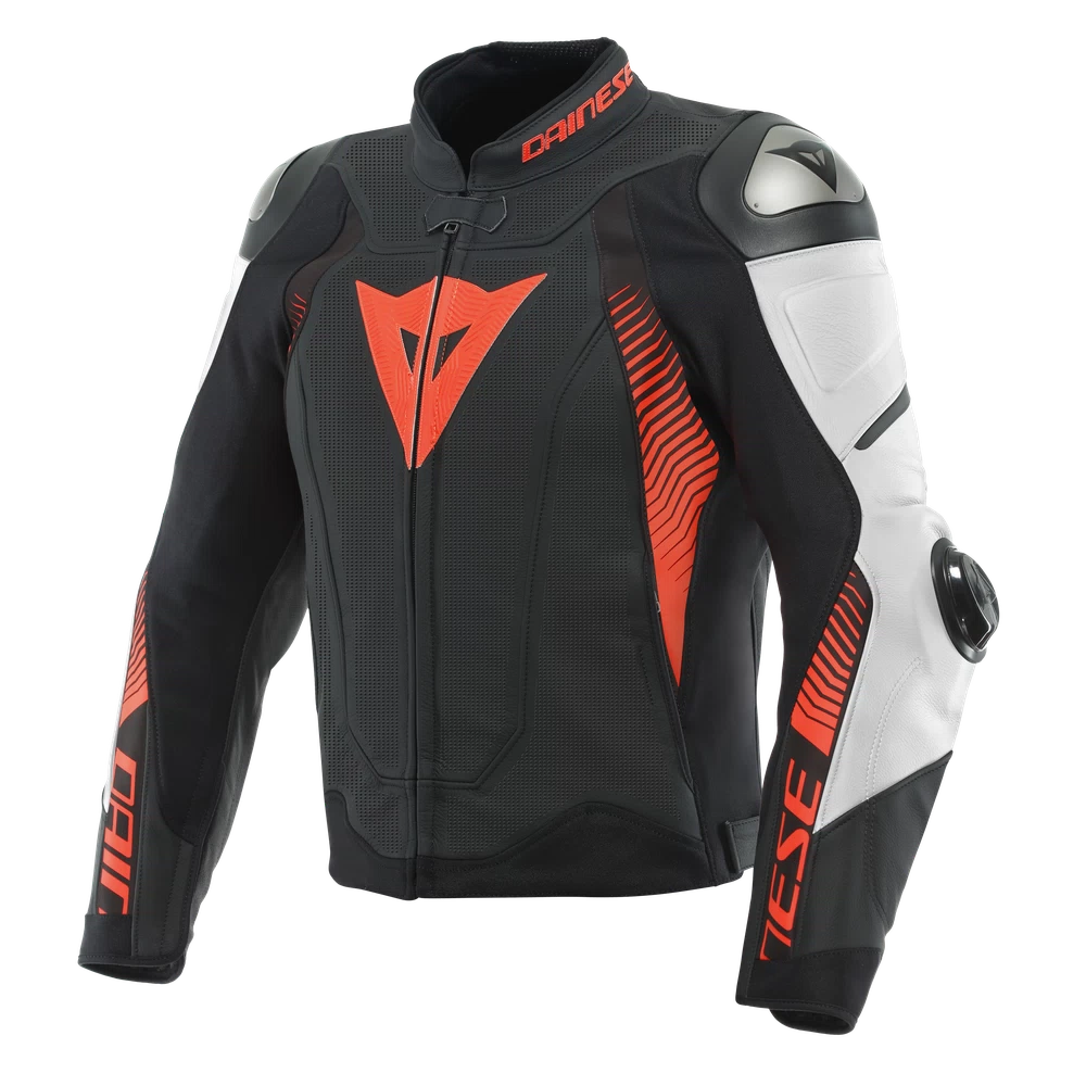 Dainese Super Speed 4 Leather Jacket Perf. black-matt/white/fluo-red