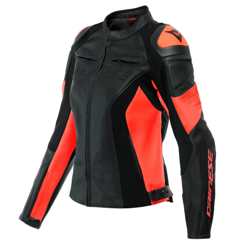 Dainese Racing 4 Lady Leather Jacket black/fluo-red