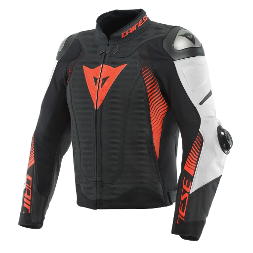 Dainese Super Speed 4 Leather Jacket Perf. black-matt/white/fluo-red